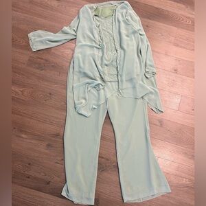 3 piece formal outfit. Light jacket, tank top and pants. Light green. Size 18